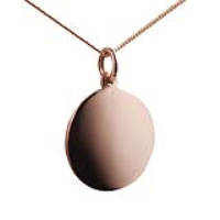 9ct Rose Gold 20mm round plain Disc Pendant with a 1mm wide curb Chain