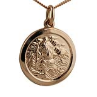 9ct Rose Gold 20mm round St Christopher Pendant with a 1mm wide curb Chain