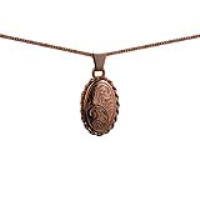 9ct Rose Gold 20x13mm oval hand engraved twisted wire edge Locket with a 1mm wide curb Chain