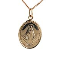 9ct Rose Gold 20x16mm Miraculous Medallion Medal with a 1mm wide curb Chain