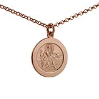 9ct Rose Gold 21mm round St Christopher Pendant with a 2.2mm wide belcher Chain 16 inches Only Suitable for Children