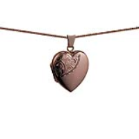 9ct Rose Gold 21x19mm heart shaped half hand engraved Locket with a 1mm wide curb Chain 18 inches