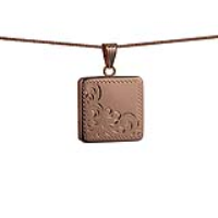 9ct Rose Gold 22mm square half hand engraved flat Locket with a 1mm wide curb Chain 20 inches