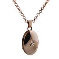 9ct Rose Gold 22x15mm oval diamond set Locket with a 2.2mm wide belcher Chain 18 inches