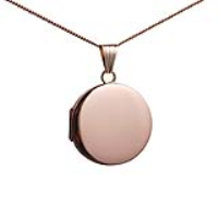 9ct Rose Gold 23mm round plain flat Locket with a 1mm wide curb Chain