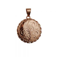 9ct Rose Gold 25mm round hand engraved twisted wire edge flat Locket