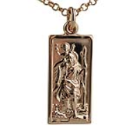 9ct Rose Gold 26x13mm rectangular St Christopher with a 2.2mm wide belcher Chain 24 inches