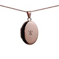 9ct Rose Gold 27x20mm oval diamond star set Locket with a 1mm wide curb Chain 22 inches