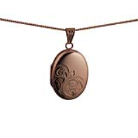 9ct Rose Gold 27x20mm oval half hand engraved Locket with a 1mm wide curb Chain