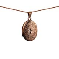 9ct Rose Gold 27x20mm oval hand engraved celtic knot pattern centre star set with Diamond Locket with a 1mm wide curb Chain 18 inches