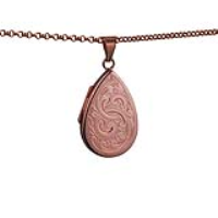 9ct Rose Gold 28x19mm teardrop hand engraved flat Locket with a 2.2mm wide belcher Chain 18 inches