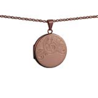 9ct Rose Gold 29mm round half hand engraved flat Locket with a 2.2mm wide belcher Chain 16 inches Only Suitable for Children