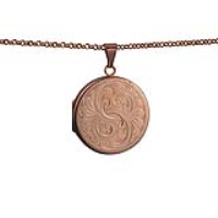 9ct Rose Gold 29mm round hand engraved flat Locket with a 2.2mm wide belcher Chain 18 inches