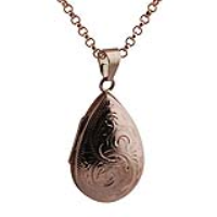 9ct Rose Gold 30x20mm teardrop hand engraved Locket with a 2.2mm wide belcher Chain 16 inches Only Suitable for Children