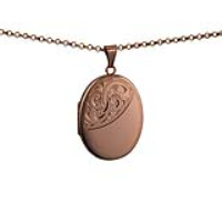 9ct Rose Gold 35x26mm oval half hand engraved flat Locket with a 2.2mm wide belcher Chain 24 inches