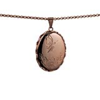 9ct Rose Gold 37x28mm oval hand engraved twisted wire edge Locket with a 2.2mm wide belcher Chain