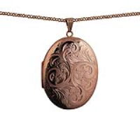 9ct Rose Gold 45x35mm oval hand engraved Locket with a 2.2mm wide belcher Chain