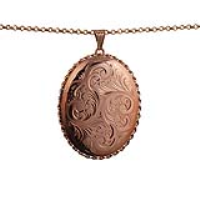 9ct Rose Gold 48x38mm oval hand engraved twisted wire edge Locket with a 2.2mm wide belcher Chain 16 inches Only Suitable for Children