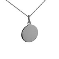 9ct White Gold 13mm round plain Disc Pendant with a 1mm wide curb Chain 16 inches Only Suitable for Children