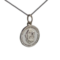 9ct White Gold 14mm round St Padre Pio Pendant with a 1mm wide curb Chain 18 inches