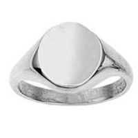 9ct White Gold 14x12mm solid plain oval Signet Ring Sizes N-W