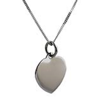 9ct White Gold 14x14mm plain heart Disc Pendant with a 1mm wide curb Chain