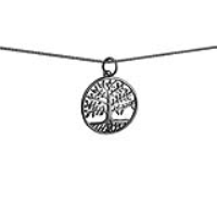 9ct White Gold 20mm round 1.5mm thick Tree of Life Pendant with a 1mm wide curb Chain 18 inches