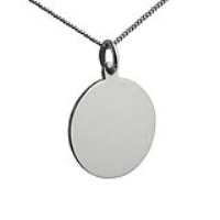 9ct White Gold 20mm round plain Disc Pendant with a 1mm wide curb Chain