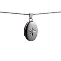 9ct White Gold 22x15mm oval diamond star set Locket with a 1mm wide curb Chain 16 inches Only Suitable for Children