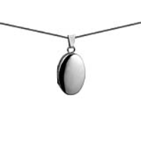 9ct White Gold 22x15mm oval plain Locket with a 1mm wide curb Chain