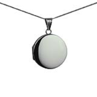 9ct White Gold 23mm round plain flat Locket with a 1mm wide curb Chain 18 inches