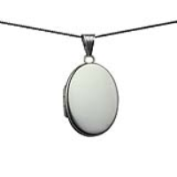 9ct White Gold 26x19mm oval plain flat Locket with a 1mm wide curb Chain