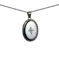 9ct White Gold 29x22mm oval diamond star set twisted wire edge Locket with a 1mm wide curb Chain