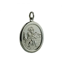 9ct White Gold 30x21mm oval St Christopher Pendant