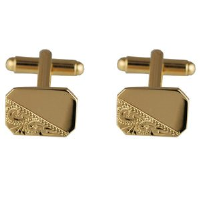 Hard Gold Plated 11x15mm cut corner hand engraved Cufflinks