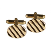 Hard Gold Plated 12x17mm oval lined swivel Cufflinks