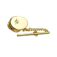 Hard Gold Plated 12x8mm oval star set CZ Tie Tack
