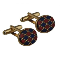 Hard Gold Plated 13x19mm oval Harlequin enamel swivel Cufflinks
