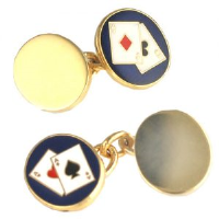 Hard Gold Plated 14x12mm oval Poker chain Cufflinks