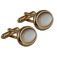 Hard Gold Plated 14x19mm oval Mother of Pearl set swivel Cufflinks