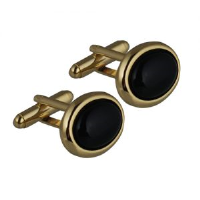 Hard Gold Plated 14x19mm oval Onyx set swivel Cufflinks