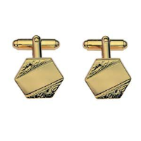 Hard Gold Plated 18x18mm hexagonal hand engraved Cufflinks