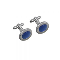 Rhodium plated 16x21mm oval blue stone set swivel Cufflinks