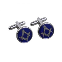 Rhodium Plated 17mm round cold cure enamel Masonic swivel Cufflinks