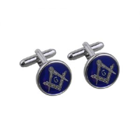 Rhodium Plated 17mm round cold cure enamel Masonic with 'G' swivel Cufflinks