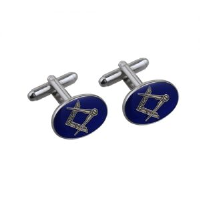 Rhodium Plated 19x13mm oval cold cure enamel Masonic swivel Cufflinks