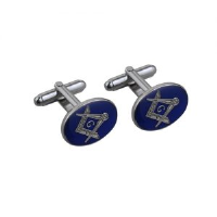 Rhodium Plated 19x13mm oval cold cure enamel Masonic with 'G' swivel Cufflinks
