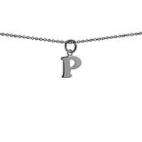 Silver 10x10mm plain Initial P Pendant with a 1mm wide rolo Chain 24 inches