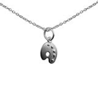 Silver 10x9mm Artist's Paint Pallet Pendant with a 1mm wide rolo Chain