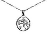 Silver 11mm pierced Aquarius Zodiac Pendant with a 1mm wide rolo Chain 14 inches Only Suitable for Children